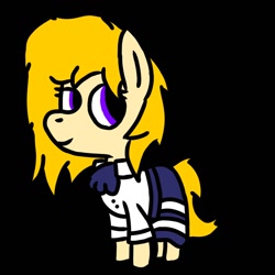 Size: 1000x1000 | Tagged: safe, artist:symphonydawn3, imported from derpibooru, oc, oc only, oc:jackie spectre, earth pony, pony, black background, clothes, cute, earth pony oc, female, looking away, mare, simple background, smiling, solo