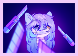 Size: 2480x1776 | Tagged: safe, artist:_spacemonkeyz_, imported from derpibooru, oc, oc only, oc:sleeping powder, earth pony, pony, box cutter, swirly eyes, vent art