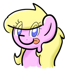 Size: 1404x1520 | Tagged: safe, artist:zombietator, imported from derpibooru, oc, oc only, oc:claire, earth pony, pony, :p, bust, earth pony oc, eye clipping through hair, eyelashes, female, mare, simple background, smiling, solo, tongue out, white background