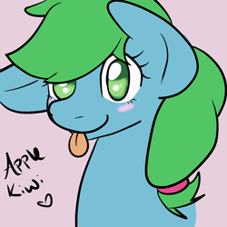 Size: 3000x3000 | Tagged: safe, artist:zombietator, imported from derpibooru, oc, oc only, earth pony, pony, :p, blush sticker, blushing, bust, earth pony oc, eyelashes, female, high res, mare, simple background, smiling, solo, tongue out