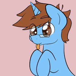 Size: 5000x5000 | Tagged: safe, artist:zombietator, imported from derpibooru, oc, oc only, oc:wolfie, pony, unicorn, :p, bust, glasses, male, simple background, smiling, solo, stallion, tongue out