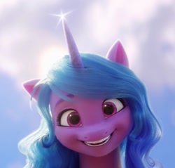 Size: 932x890 | Tagged: safe, imported from derpibooru, screencap, izzy moonbow, pony, unicorn, spoiler:my little pony: a new generation, 3d, bust, female, g5, looking at you, mare, my little pony: a new generation, open mouth, open smile, smiling, smiling at you, solo