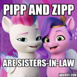 Size: 250x250 | Tagged: safe, imported from derpibooru, pipp petals, zipp storm, caption, critical research failure, g5, headcanon, image macro, incorrect, my little pony: a new generation, op is a duck, sisters-in-law, text, wrong