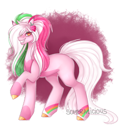 Size: 1280x1323 | Tagged: safe, artist:sombralicious, imported from derpibooru, oc, oc only, oc:strawberry quinn, earth pony, pony, female, raised hoof, simple background, solo, transparent background