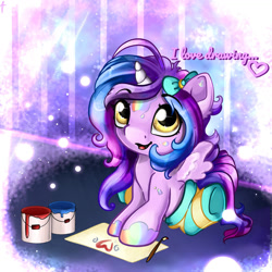 Size: 1280x1281 | Tagged: safe, artist:appleneedle, imported from derpibooru, oc, oc:tally, alicorn, pony, creativity, dream, heart, hobby, love, magic