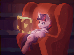 Size: 1280x953 | Tagged: safe, artist:al1-ce, derpibooru exclusive, imported from derpibooru, twilight sparkle, alicorn, pony, book, bookshelf, cute, digital painting, library, lying down, magic, paintover, reading, redraw, smiling, solo, telekinesis, twiabetes, twilight sparkle (alicorn)