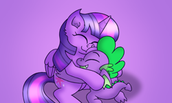 Size: 3000x1800 | Tagged: safe, artist:iceflower99, imported from derpibooru, spike, twilight sparkle, alicorn, dragon, pony, cheek squish, cute, eyes closed, female, hug, male, mama twilight, mare, smiling, spikabetes, spikelove, squishy cheeks, twiabetes, twilight sparkle (alicorn), winged spike, wings