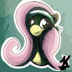 Size: 3000x3000 | Tagged: safe, artist:jearknds, imported from derpibooru, fluttershy, pegasus, pony, bandana, bust, female, headband, high res, portrait, smiling, solo