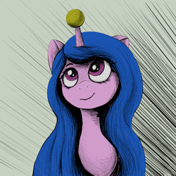 Size: 3000x3000 | Tagged: safe, artist:jearknds, imported from derpibooru, izzy moonbow, pony, unicorn, spoiler:my little pony: a new generation, ball, bust, female, g5, high res, horn, hornball, izzy's tennis ball, my little pony: a new generation, solo, tennis ball