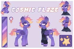 Size: 750x499 | Tagged: safe, artist:cosmicblaze_, imported from derpibooru, oc, oc only, oc:cosmic blaze, pegasus, pony, reference sheet, solo