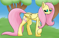 Size: 936x601 | Tagged: safe, artist:puppyhowler, imported from derpibooru, fluttershy, pegasus, pony, female, solo, tree