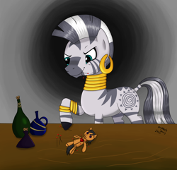 Size: 2000x1926 | Tagged: safe, artist:myabcboyarts, imported from derpibooru, zecora, pony, zebra, doll, female, pin, solo, toy, voodoo doll