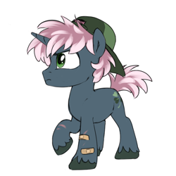 Size: 680x680 | Tagged: safe, artist:jewellier, imported from derpibooru, oc, oc only, oc:clover patch, pony, unicorn, cap, hat, male, oda 997, simple background, stallion, young