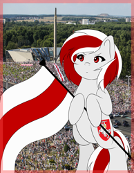 Size: 7000x9000 | Tagged: safe, artist:takahashikimiko, imported from derpibooru, oc, earth pony, pony, belarus, bipedal, female, flag, holding, holding a flag, irl, nation ponies, photo, ponified, protest