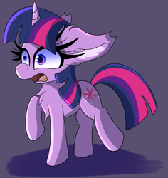 Size: 3065x3250 | Tagged: safe, artist:windykirin, imported from derpibooru, twilight sparkle, pony, unicorn, big ears, chest fluff, ear fluff, female, floppy ears, high res, open mouth, simple background, solo, unicorn twilight