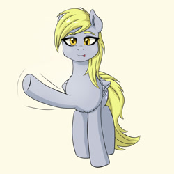 Size: 900x900 | Tagged: safe, artist:ravenirik, imported from derpibooru, derpy hooves, pegasus, pony, female, simple background, solo, tongue out, waving