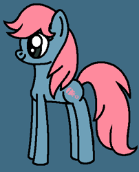 Size: 368x456 | Tagged: safe, artist:rainbowbro58, imported from derpibooru, baby cuddles, earth pony, pony, baby, baby pony, blue background, cuddlebetes, cute, female, filly, g1, g1 to g4, g4, generation leap, ms paint, simple background, smiling, solo