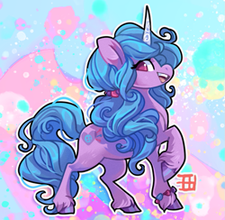 Size: 717x700 | Tagged: safe, artist:griffsnuff, imported from derpibooru, izzy moonbow, pony, unicorn, abstract background, female, g5, my little pony: a new generation, profile, raised hoof, sidemouth, solo, unshorn fetlocks, white outline