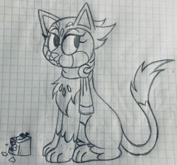 Size: 2770x2586 | Tagged: safe, artist:emmy-does-art, imported from derpibooru, greta, cat, equestria girls, catified, chewing, eating, equestria girls-ified, graph paper, high res, scone, solo, species swap, traditional art
