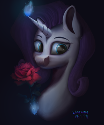 Size: 2508x3000 | Tagged: safe, artist:vetta, artist:wevepon3, imported from derpibooru, rarity, pony, unicorn, bust, female, flower, high res, magic, mare, portrait, rose, solo