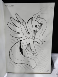 Size: 901x1200 | Tagged: safe, artist:taurson, imported from derpibooru, fluttershy, pony, looking at you, photo, smiling, solo, spread wings, traditional art, wings