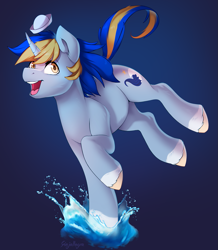 Size: 1237x1417 | Tagged: safe, artist:ginjallegra, imported from derpibooru, oc, oc only, oc:ocean wave, pony, unicorn, hat, male, simple background, solo, stallion