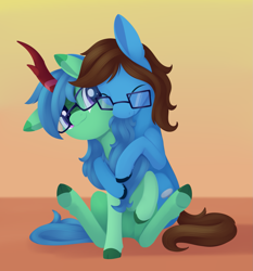 Size: 1395x1500 | Tagged: safe, artist:dusthiel, imported from derpibooru, oc, oc only, oc:daudaen, oc:lex rudera, earth pony, kirin, pony, eyes closed, glasses, hug, smiling, snuggling