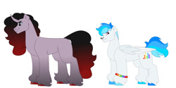 Size: 1280x640 | Tagged: safe, artist:itstechtock, imported from derpibooru, oc, oc only, oc:mania, oc:techno wave, hybrid, pony, unicorn, female, interspecies offspring, mare, offspring, parent:lord tirek, parent:rarity, parents:rarirek, parents:vinyldash, simple background, white background