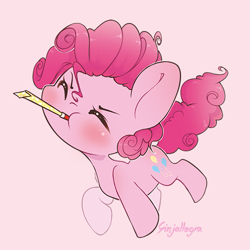 Size: 559x559 | Tagged: safe, artist:ginjallegra, imported from derpibooru, pinkie pie, earth pony, pony, chibi, cute, diapinkes, eyes closed, female, mare, party horn, ponk, simple background, solo