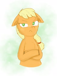 Size: 1536x2048 | Tagged: safe, artist:princessmufnart, imported from derpibooru, applejack, earth pony, pony, applejack is not amused, crossed hooves, floppy ears, frown, looking at you, pouting, solo, unamused