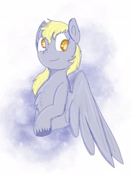 Size: 1536x2048 | Tagged: safe, artist:princessmufnart, imported from derpibooru, derpy hooves, pegasus, pony, chest fluff, looking at you, smiling, solo, spread wings, unshorn fetlocks, wings