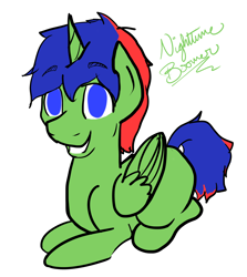 Size: 2500x2800 | Tagged: safe, artist:zombietator, imported from derpibooru, oc, oc only, alicorn, pony, alicorn oc, horn, lying down, male, prone, simple background, smiling, solo, stallion, white background, wings