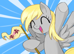 Size: 2374x1744 | Tagged: safe, artist:marbo, derpy hooves, pegasus, pony, cheering, female, flag, happy, mare, open mouth, solo, wings