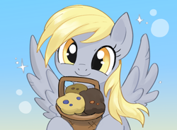 Size: 2374x1744 | Tagged: safe, artist:marbo, derpy hooves, pegasus, pony, female, food, happy, mare, muffin, solo, wings