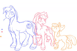 Size: 2000x1333 | Tagged: safe, artist:geomancing, imported from ponybooru, apple bloom, applejack, big macintosh, earth pony, female, filly, male, mare, siblings, sketch, stallion