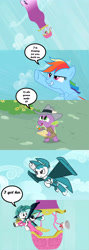 Size: 1000x2815 | Tagged: safe, artist:kayman13, edit, edited screencap, imported from derpibooru, screencap, cherry berry, rainbow dash, spike, pony, the mysterious mare do well, comic, crossover, detective, hot air balloon, jenny wakeman, my life as a teenage robot, ponified, screencap comic, speech bubble