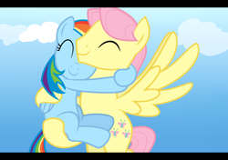 Size: 2000x1405 | Tagged: safe, artist:yaco, imported from derpibooru, fluttershy, rainbow dash, pegasus, butterdash, butterscotch, female, flutterdash, hug, male, rule 63, shipping, straight