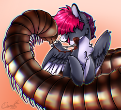 Size: 2025x1835 | Tagged: safe, artist:damayantiarts, imported from derpibooru, oc, oc only, millipede, pegasus, pony, giant bug, solo