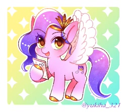 Size: 929x829 | Tagged: safe, artist:yukiha_321, imported from derpibooru, pipp petals, pegasus, pony, adorapipp, cute, female, g5, looking at you, mare, my little pony: a new generation, open mouth, phone, signature, solo, spread wings, wings