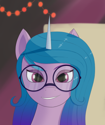 Size: 1616x1928 | Tagged: safe, artist:drakang, imported from derpibooru, izzy moonbow, pony, unicorn, abstract background, bust, colored horn, g5, horn, my little pony: a new generation, portrait, solo