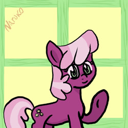 Size: 1024x1024 | Tagged: safe, artist:wrath-marionphauna, imported from derpibooru, cheerilee, earth pony, pony, female, looking at you, mare, school, smiling, solo, underhoof, waving, window