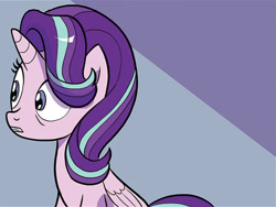 Size: 592x446 | Tagged: safe, artist:michela cacciatore, idw, imported from derpibooru, starlight glimmer, alicorn, pony, spoiler:comicgenerations01, alicornified, blue eyes, cropped, error, female, folded wings, gritted teeth, horn, mare, multicolored mane, my little pony: generations, race swap, solo, starlicorn, tail, wings, xk-class end-of-the-world scenario