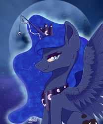 Size: 1000x1200 | Tagged: safe, artist:etherfii, imported from derpibooru, princess luna, alicorn, pony, female, horn, horn jewelry, jewelry, regalia, solo