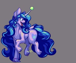 Size: 1500x1250 | Tagged: safe, artist:waywardberkian, imported from derpibooru, izzy moonbow, pony, unicorn, ball, curved horn, female, g5, horn, hornball, izzy's tennis ball, my little pony: a new generation, simple background, solo, tennis ball, tongue out