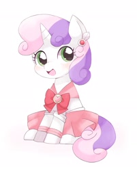 Size: 1647x2045 | Tagged: safe, artist:ginmaruxx, imported from derpibooru, sweetie belle, pony, unicorn, blushing, clothes, cute, diasweetes, dress, female, filly, heart, simple background, sitting, solo, white background