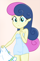 Size: 2538x3895 | Tagged: safe, artist:daarkenn, imported from derpibooru, bon bon, sweetie drops, equestria girls, adorabon, adorasexy, bare shoulders, clothes, cute, dress, female, high res, naked towel, pink background, sexy, simple background, solo, towel