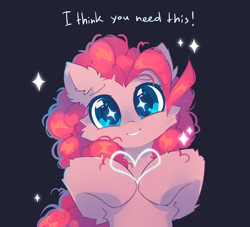 Size: 2200x2000 | Tagged: safe, artist:mirtash, imported from derpibooru, pinkie pie, earth pony, pony, black background, cute, diapinkes, ear fluff, heart, high res, looking at you, positive ponies, simple background, smiling, smiling at you, solo, sparkly eyes, wingding eyes