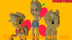 Size: 3840x2160 | Tagged: safe, artist:optimussparkle, imported from derpibooru, applejack, earth pony, pony, equestria girls, 3d, applejack day, high res, multeity, older, older applejack, one eye closed, self ponidox, source filmmaker, wink