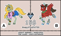 Size: 2500x1500 | Tagged: safe, artist:acry-artwork, artist:soupyfox, imported from derpibooru, oc, pegasus, pony, unicorn, adoptable, bandana, base used, belly fluff, chest fluff, clothes, fluffy, glasses, looking at you, socks