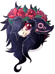 Size: 637x845 | Tagged: safe, artist:razinoats, imported from derpibooru, oc, oc only, oc:olivia, earth pony, pony, bust, earth pony oc, eyelashes, female, floral head wreath, flower, mare, simple background, smiling, tattoo, transparent background